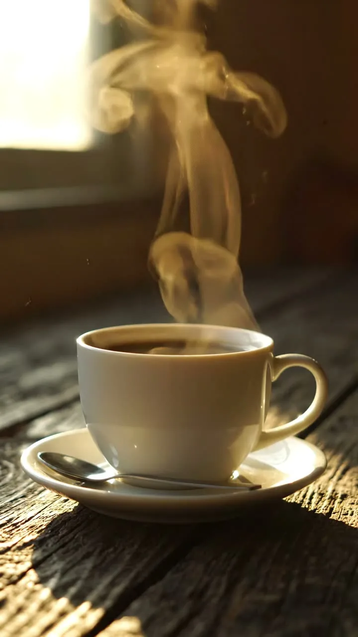 A frame from a video with a cup of coffee